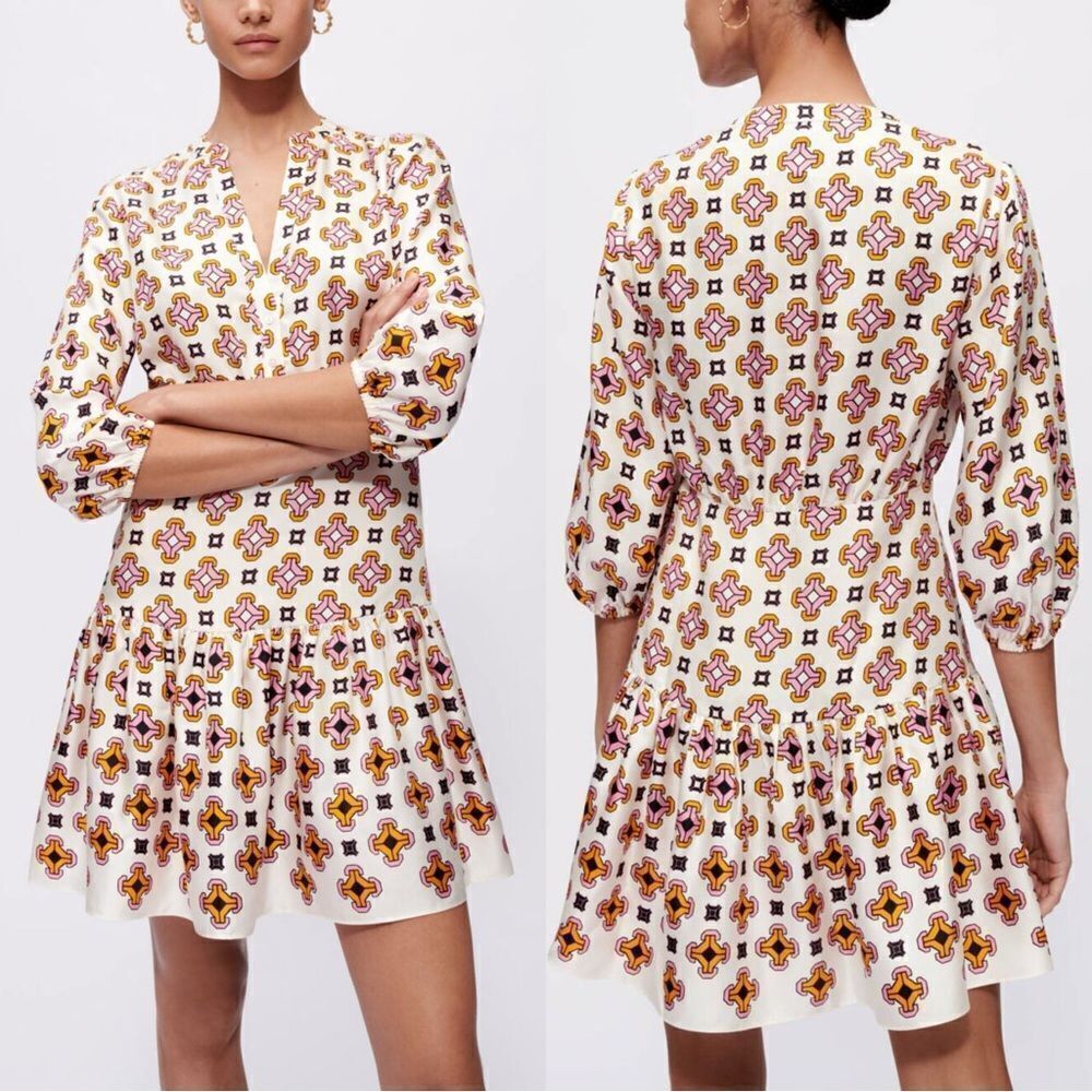 NEW MAJE $535 Romea Silk Geometric Print Minidress